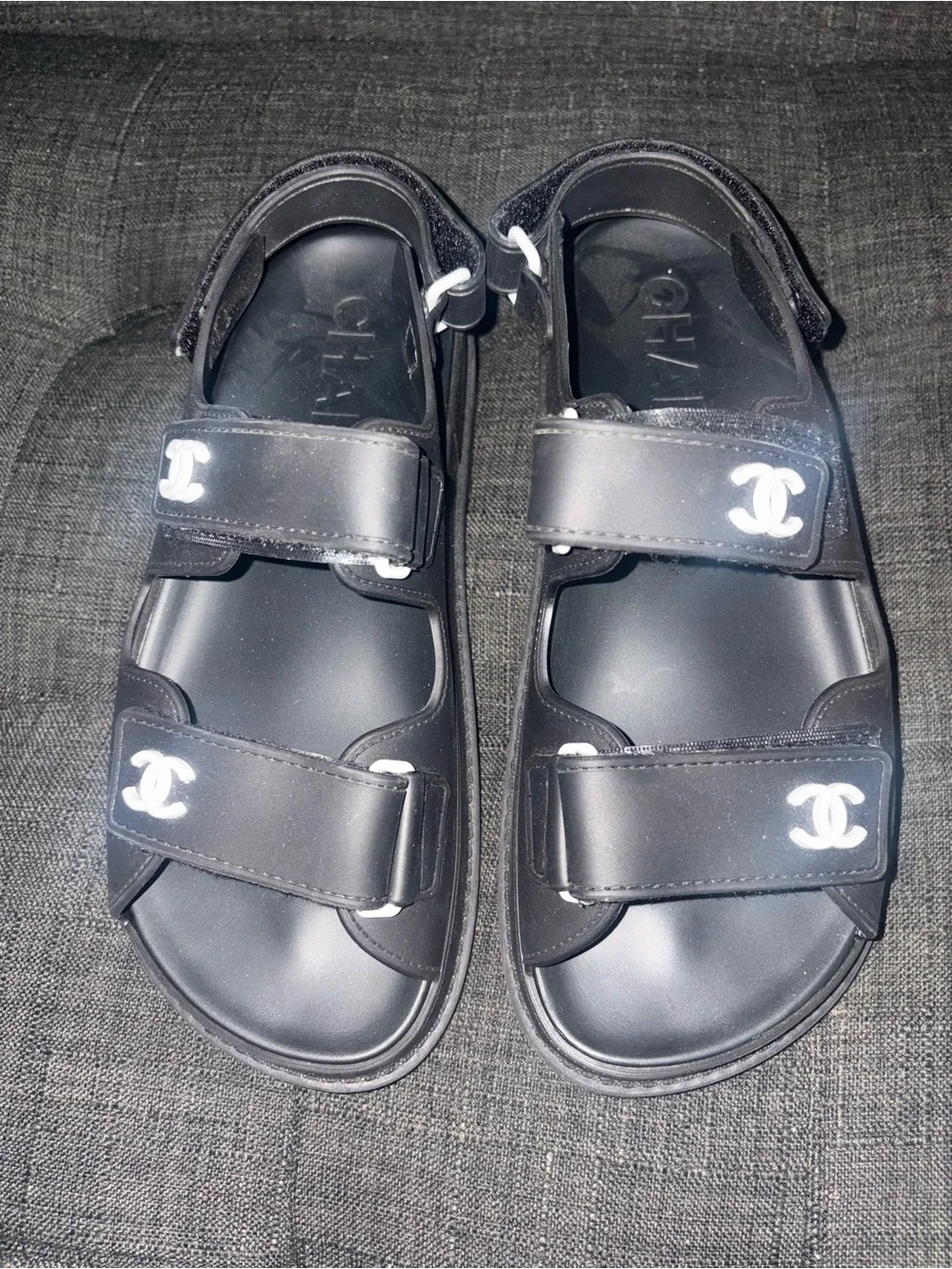 CHANEL black dad Strap Sandals